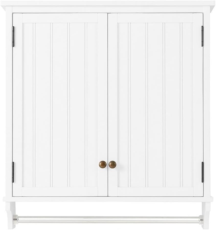Wall Mounted Bathroom Storage Cabinet with Towel Rod, 27" W x 29" H, 2 Doors, White