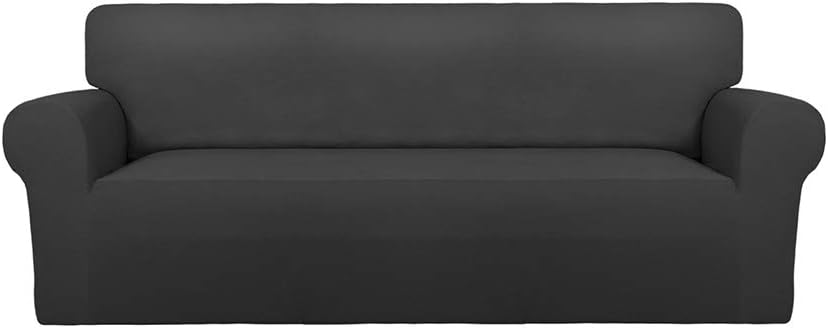Super Stretch Sofa Slipcover – Spandex Non Slip Soft Couch Sofa Cover, Washable Furniture Protector with Non Skid Foam and Elastic Bottom for Kids, Pets （Sofa, Dark Gray）