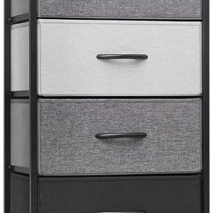 Vertical Dresser Storage Tower - Sturdy Steel Frame, Wood Top, Easy Pull Fabric Bins, Wood Handles - Organizer Unit for Bedroom, Hallway, Entryway, Closets - 6 Drawers (Black&Gray)