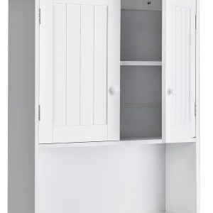 Wall Mount Bathroom Cabinet Wooden Medicine Cabinet Storage Organizer with 2-Doors and 1-Shelf  Wall Cabinet (White)