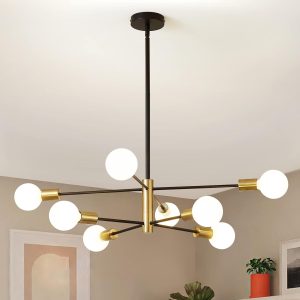 Modern  Chandeliers Black and Gold Mid Century Chandelier 8-Light Dining Room Light Fixture Height Adjustable Ceiling Lights Farmhouse Chandeliers for Kitchen Island Living Room
