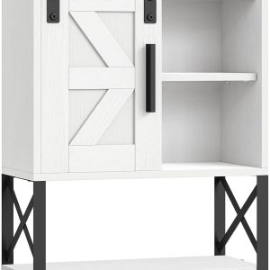 Bathroom Wall Cabinet, Farmhouse Medicine Cabinet with Sliding Barn Door, Adjustable Shelf and Towel Bar, Wall Mounted Storage Cabinet Over The Toilet for Bathroom, Kitchen, Bedroom, White
