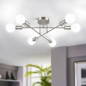 Modern  Chandelier, 6-Light Ceiling Light Fixture, Bedroom Light Fixture,  Lights Fixture for Living Room, Dining Room, Kitchen, Office, Foyer, Hallway (Brushed Nickel) - E26 Base
