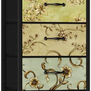 Vertical Dresser for Bedroom, Tall Skinny Storage Tower with 5 Fabric Drawers, Chest of Drawers for Living Room, Dorm, Entryway, Vintage Furniture, Wood Top