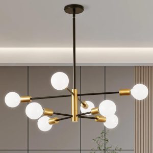 Chandelier, 8-Light Dining Room Light Fixture, 4-Height Adjustable Chandeliers for Dining Room, Dimmable Dining Room Chandelier,  Chandeliers with Stable Metal Base, E26 Sockets