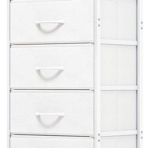 White Tall Dresser for Bedroom, Storage Dresser Organizer with 7 Fabric Drawers, Nightstand Furniture in Closet, Entryway, Hallway