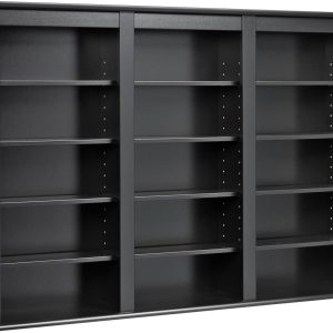 3 Column Display Media Cabinet, Triple Wall Mounted Storage, Black