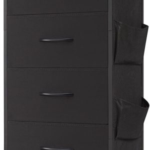Tall Dresser for Bedroom with 6 Drawers and Side Pockets, Storage Organizer Chest of Drawers with Fabric Bins for Closet Bedside Nursery Living Room Entryway Hallway, Black Rustic Brown