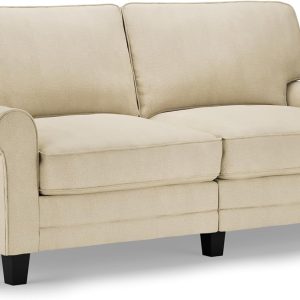 Rolled Arm, Easy Care Polyester, Soft Pillow Back, Pocket Coil Seat Cushions, Removable Covers, Loveseat or Couch for Small Spaces, Living Rooms or Bedrooms, 78" Sofa, Tan