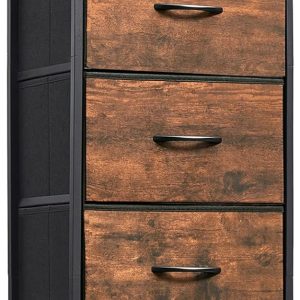 Tall Dresser for Bedroom with 5 Drawers, Storage Organizer Chest of Drawers with Removable Fabric Bins for Closet Bedside Nursery Laundry Living Room Entryway Hallway, Wood Grain Print