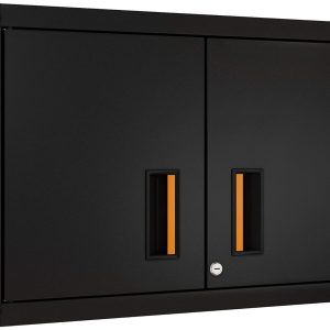 Ready-to-Assemble Floating Garage Storage Cabinet - Wall Mount Garage Cabinet w/Lockable 2 Doors, 44 lbs Shelf Capacity, Removable Shelf, Small Steel Metal Cabinet(Black)