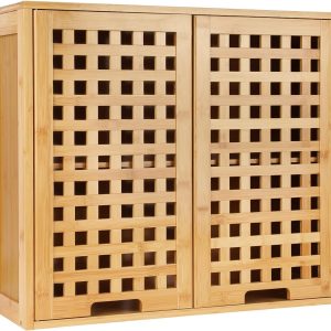 Bathroom Wall Cabinet Wall Mounted Organizer, Medicine Cabinet, Over The Toilet Storage, Bamboo Medicine Cabinets with Doors and Shelves, Wall Storage for Bathroom Kitchen Living Room