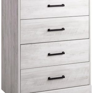 Farmhouse Chest, Wooden Bedroom Dresser with 4 Storage Drawers, 18.25in x 27.5in x 35.5in, Washed White