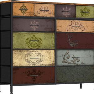 Dresser for Bedroom with 12 Drawers, Tall Fabric Drawer Dresser, Chest of Drawers for Closet, Nursery, Bedside, Living Room, Entryway, Hallway (Pattern)