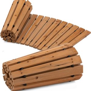6FT Wooden Garden Pathway, Curve Roll Out Anti-Slip Walkway for Outdoor , Weather-Resistant Flooring Path, Easy Unfold Instant Boardwalk Path for Lawn Patio Yard Deck (6FT, Log Color)