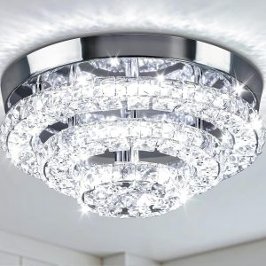 11.8" Crystal Chandeliers Modern Crystal Ceiling Light LED Chandeliers Semi Flush Mount Chandelier Crystal Ceiling Light Fixture for Bedrooms Dining Living Room Hallway (6500K Cool White)