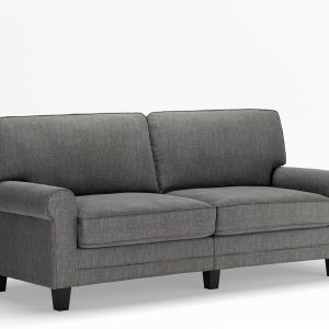 78" Rolled Arm Sofa, Easy Care Polyester, Soft Pillow Back, Pocket Coil Seat Cushions, Removable Covers, Loveseat or Couch for Small Spaces, Living Rooms or Bedrooms, Gray