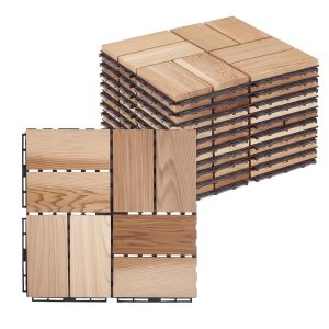 10 Pcs Cedar Wood Interlocking Deck Tiles 12" x 12", Cedar Sauna Floor Mat Natural Finish, Wooden Floor Tiles for Balcony, Backyard, Sauna, Patio, Spa Floors, Indoor and Outdoor Use (Style B)